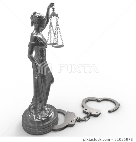 Lady of Justice statue and handcuffs 3d rendering 31035978