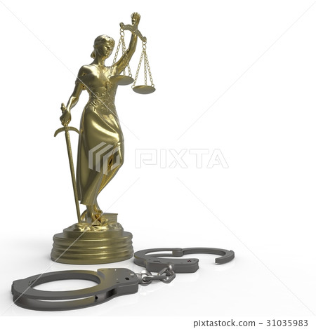 Lady of Justice statue and handcuffs 3d rendering 31035983