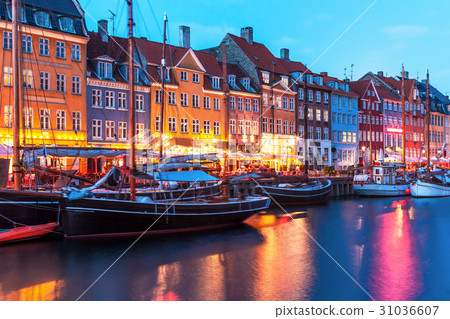 Evening scenery of Nyhavn in Copenhagen, Denmark 31036607