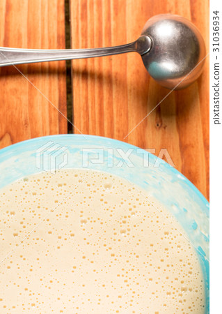 American pancakes mixture compound over flat lay 31036934