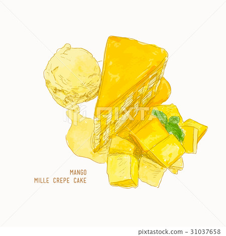 mango mille crepe cake , sketch vector. mango mille crepe cake , sketch vector. 31037658
