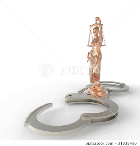 Lady of Justice statue and handcuffs 3d rendering 31038450