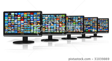 Row of LCD displays with picture galleries - Stock Illustration ...