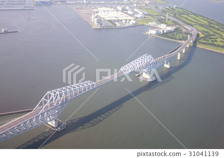 Viewing Tokyo Gate Bridge over the first breakwater at the entrance of Tokyo harbor and the reclaimed land of Wakasu from over the Tokyo bay Viewing Tokyo Gate Bridge over the first breakwater at the entrance of Tokyo harbor and the reclaimed land of Wakasu from over the Tokyo bay 31041139