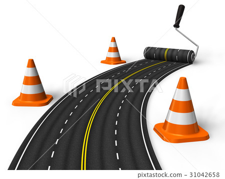 Painting the road with roller brush 31042658