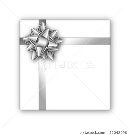 Holiday gift box with silver ribbon and bow 31042998
