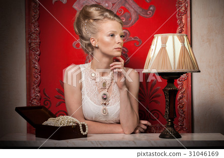 Romantic Woman in victorian dress and interior 31046169
