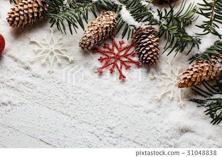 Snowy christmas background with fir branch and 31048838