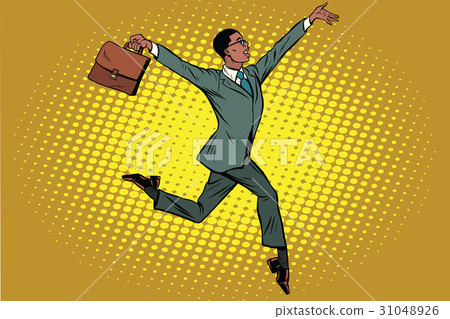 Elegant funny African businessman with briefcase Elegant funny African businessman with briefcase 31048926