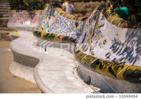 Mosaic Bench in Park Guell Barcelona Mosaic Bench in Park Guell Barcelona 31049494