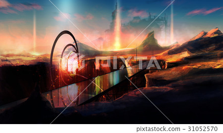 Futuristic planet landscape illustration. Futuristic planet landscape illustration. 31052570
