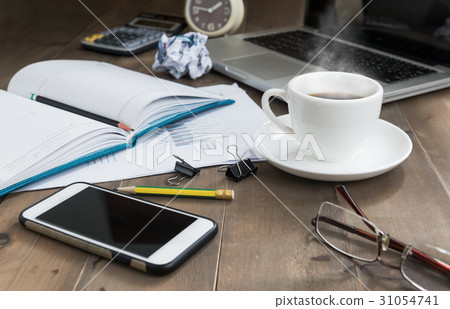 Hot coffee with computer notebook mobile phone 31054741