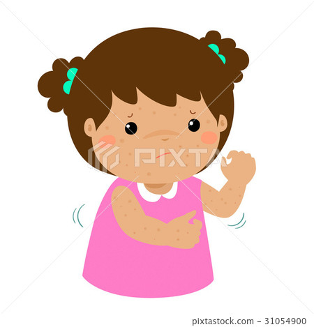 Girl scratching itching rash on his body vector. 31054900