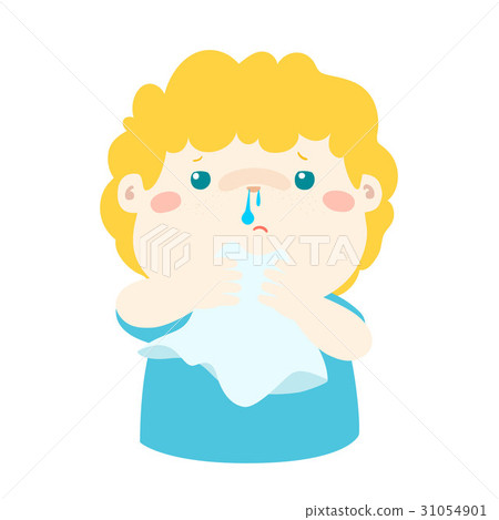 Sick boy runny nose vector. Sick boy runny nose vector. 31054901