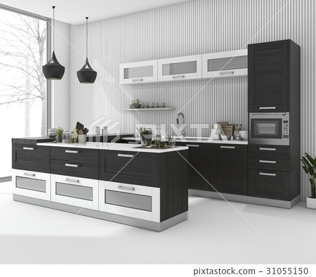 black bar kitchen in minimal room in winter black bar kitchen in minimal room in winter 31055150