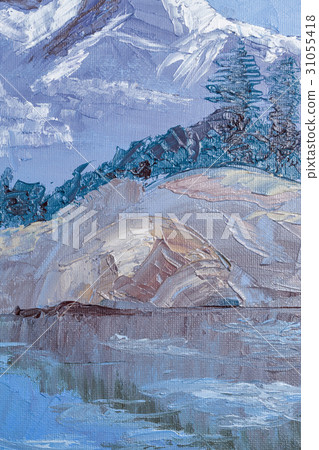 Mountain landscape with oil paints 31055418