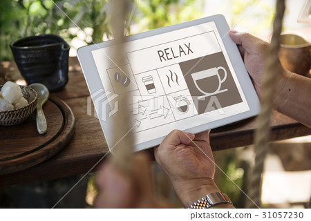 Illustration of coffee shop advertisement on digital tablet 31057230