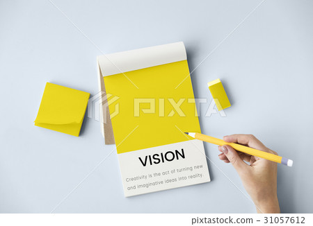 Hand working on network graphic overlay notebook 31057612