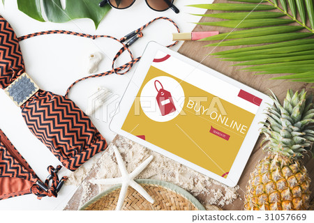 Network connection graphic overlay background on digital device screen 31057669