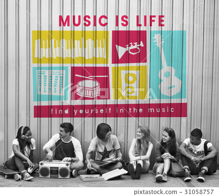 Network graphic overlay banner on wall 31058757