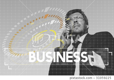 Businessman busy on call network graphic Businessman busy on call network graphic 31059225