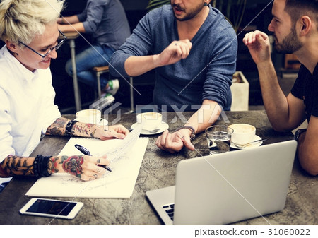 People Talk Work Laptop Present Cafe 31060022