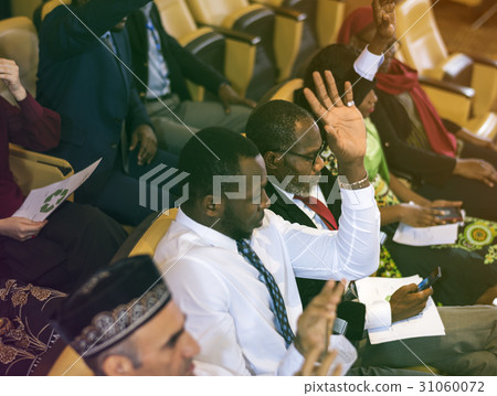 Business people conference and hand raised for asking 31060072