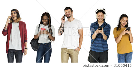 Diverse of Young Adult People Using Mobile Devices Studio Isolated Diverse of Young Adult People Using Mobile Devices Studio Isolated 31060415