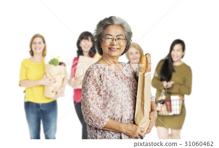 Diversity Women Buy Food Supermarket Studio Isolated 31060462