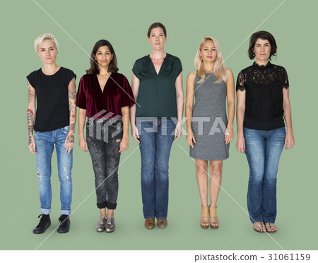 Group of women standing in a row together Group of women standing in a row together 31061159