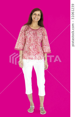Woman standing smiling studio portrait Woman standing smiling studio portrait 31061239