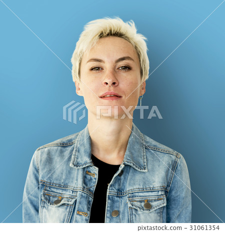 Caucasian Blonde Woman Staring to a Camera 31061354