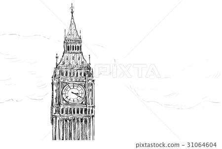 Sketch of London, England, show Big Be with clouds 31064604