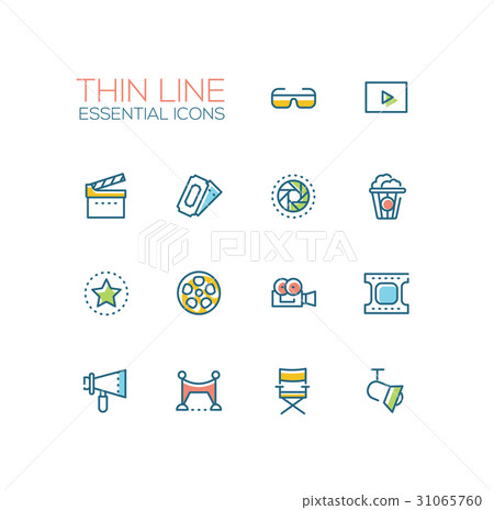 Cinema and movie line icons set 31065760
