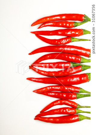 Red chili peppers on white background. 31067356
