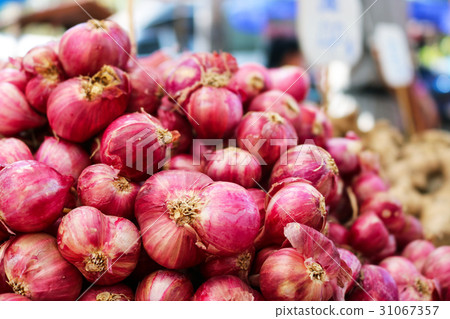 Bunch of fresh shallots.Asia red onion. 31067357