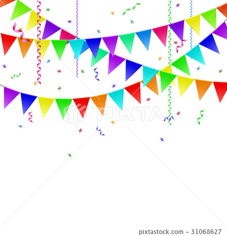 Garlands with flags, streamers and confetti. 31068627