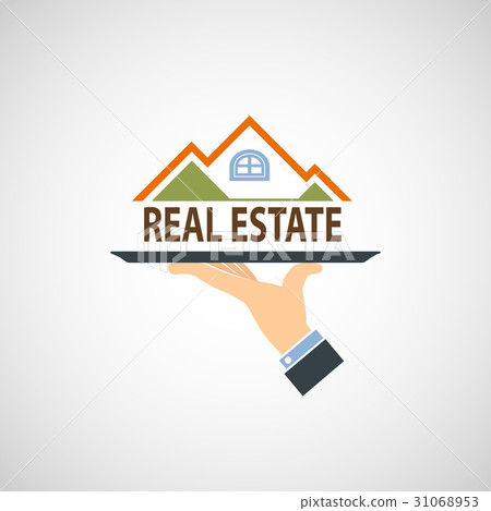 Hand holding a tray with a house. Hand holding a tray with a house. 31068953