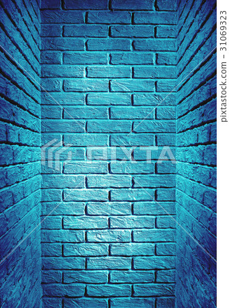 blue toned brick wall end of the corridor blue toned brick wall end of the corridor 31069323