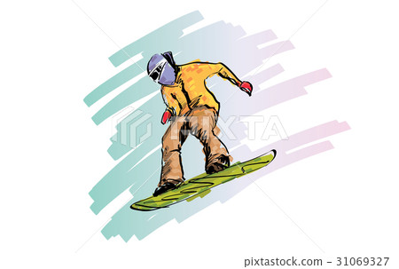 sketch of Snow board man riding sketch of Snow board man riding 31069327