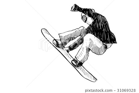 sketch of Snow board man riding sketch of Snow board man riding 31069328
