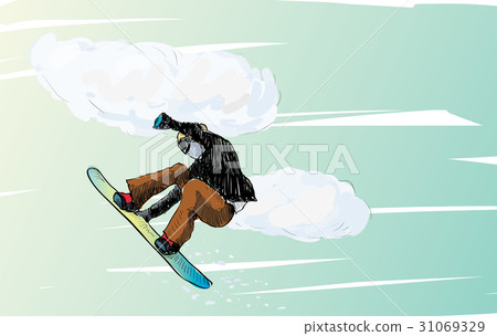 sketch of Snow board man riding 31069329