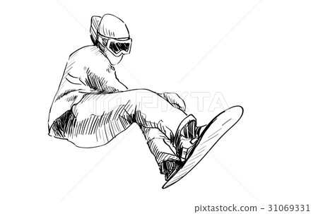 sketch of Snow board man riding sketch of Snow board man riding 31069331