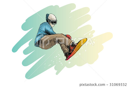 sketch of Snow board man riding sketch of Snow board man riding 31069332