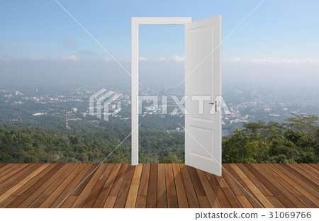 Landscape behind the opening door,3D Landscape behind the opening door,3D 31069766