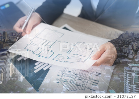 business woman touch on virtual screen 31072157