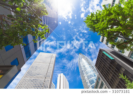 辦公區和綠色的高層建築 辦公區和綠色的高層建築 31073181