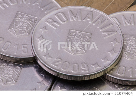 Detail of different Romania Leu coins 31074404
