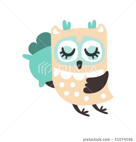 Cute cartoon owl bird sleeping colorful character 31074586