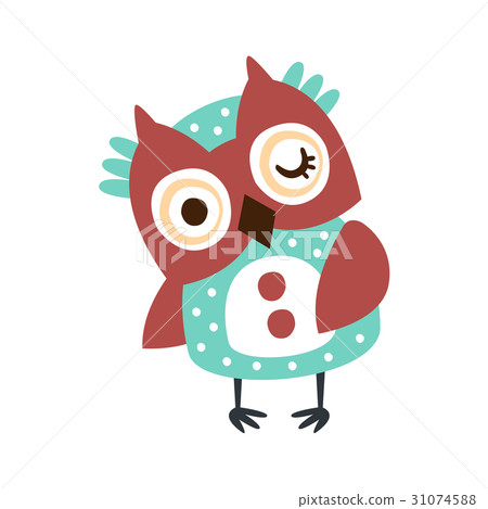 Cute cartoon owl bird winking colorful character Cute cartoon owl bird winking colorful character 31074588
